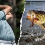 Largemouth bass explodes from water to eat Charl Schwartzel's golf ball at LIV Golf New York