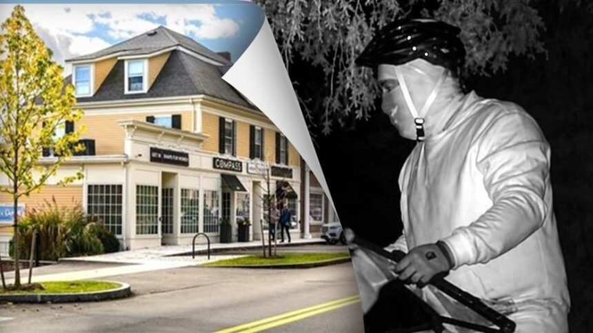 Masked helmeted prowler stalks Massachusetts mansion before slipping into woods in wealthy town: Its creepy